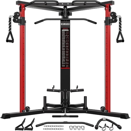 Cable Crossover Machine,Functional Trainer with High and Low Pulley System for Chest Fly, LAT Pulldown and Seated Cable Row Machine, Smith Machine with Cable Crossover for Home Gym