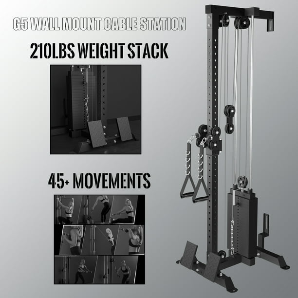 Mikolo Cable Crossover Machine Lat Pull Down Machine with 210LBS Weight Stack Wall Mounted Pulley Tower with 33 Positions Dual Pulley System Lat