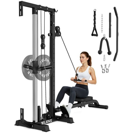 JELENS Cable Crossover Machine, Lat Pull Down Machine for Home Gym, Wall Mounted Pulley Tower functional trainer with 16 Adjustable Positions