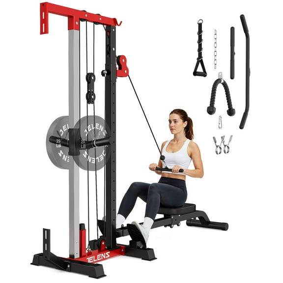 JELENS Cable Crossover Machine, Lat Pull Down Machine for Home Gym with 16 Adjustable Positions Cable Row Attachment