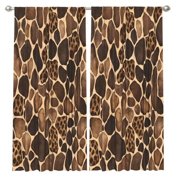 Cable Curtain 2 Panels 52x84in Rod Pocket Light Filtering Drapes For Living Room Bedroom Dorm Office Patio Leopard Skin Print Style Firebrick_1