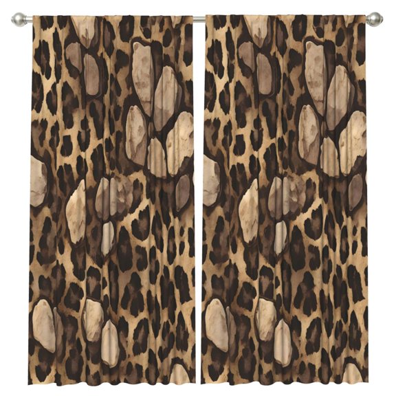 Cable Curtain 2 Panels 52x84in Rod Pocket Light Filtering Drapes For Living Room Bedroom Dorm Office Patio Leopard Skin Print Style Firebrick_2