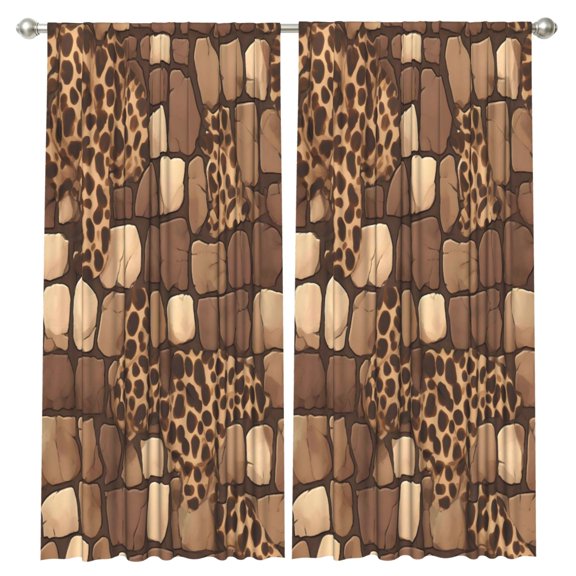 Cable Curtain 2 Panels 52x84in Rod Pocket Light Filtering Drapes For Living Room Bedroom Dorm Office Patio Leopard Skin Print Style Firebrick_3