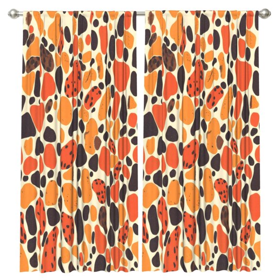 Cable Curtain 2 Panels 52x84in Rod Pocket Light Filtering Drapes For Living Room Bedroom Dorm Office Patio Leopard Skin Print Style Orangered_3