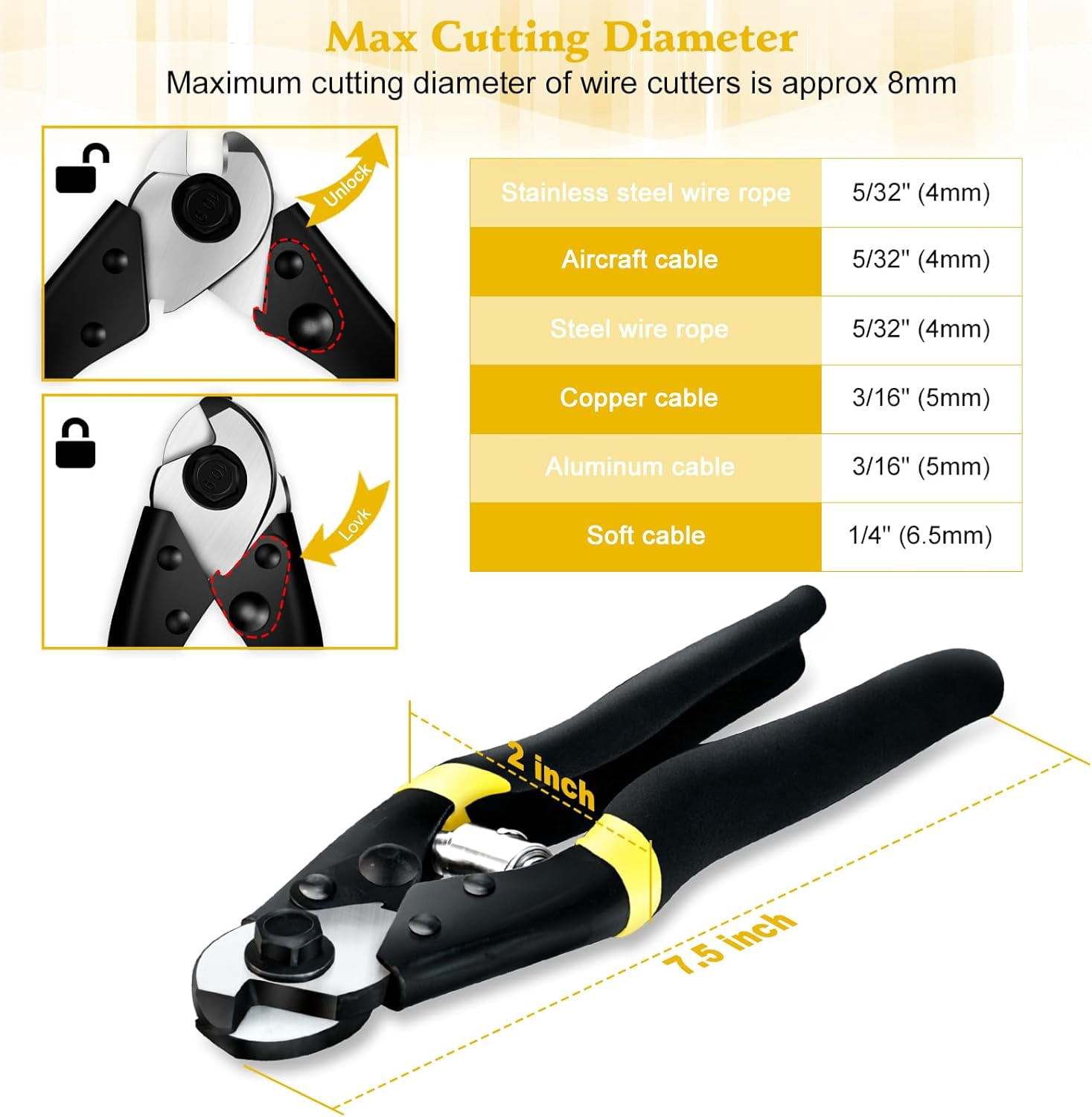 CALHAWK Steel Wire Rope Cutter - Cuts Up To 7/8 Inch Cable, Heavy Duty Hand Tool 9 thumbnail image