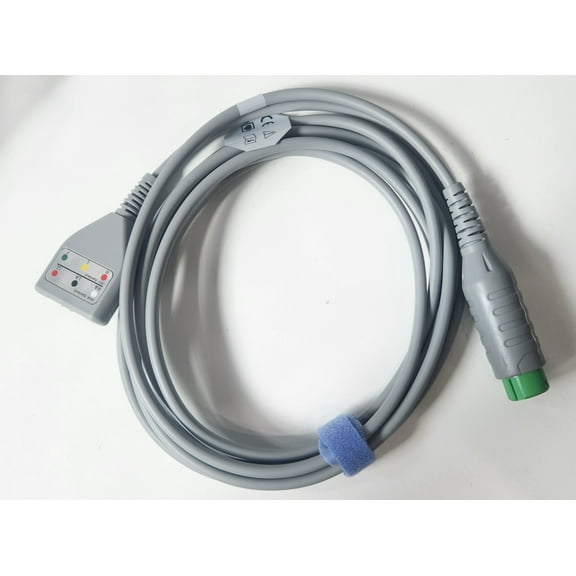 Cable- ECG trunk cable, 3-lead, 12 pin, Defib, AHA/IEC, 2.9m, DIN, reusable