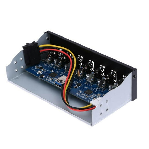 Cable Fast Charging Black Desktop Metal 5.25" 19 Pin Front Panel Hub Adapter Drive Bay USB 3.0 For PC Computer 7-Ports