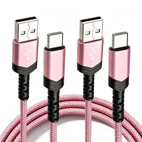 Cable Fast Charging USB‑A to USB‑C, 6.6FT 2 Pack 60W USB C Cable, Tangle‑Free Braided USB Cable for Phones, Tablets (Pink)