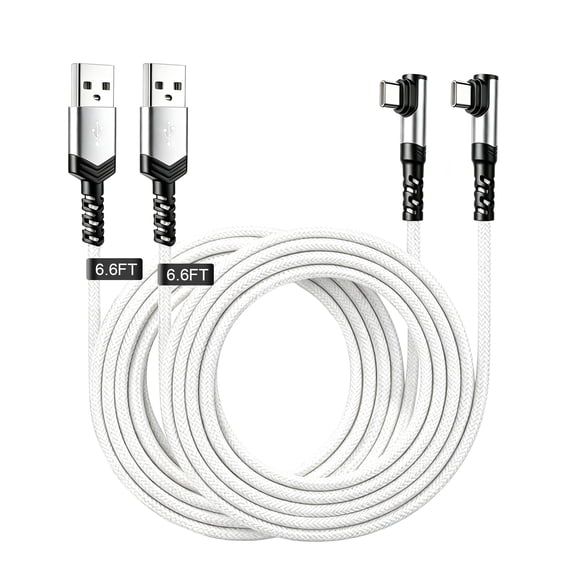 Cable Fast Charging USB‑A to USB‑C 6.6FT, Cable Right Angle 2 Pack 60W USB cable, High‑Speed Sync USB C Cable for Mobile Devices (White)