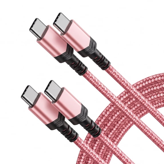 Cable Fast Charging USB‑C to USB‑C,6.6 FT 2Pack 60W USB Cable, Braided USB C Cable for Daily Phone and Tablet Charging (Pink)