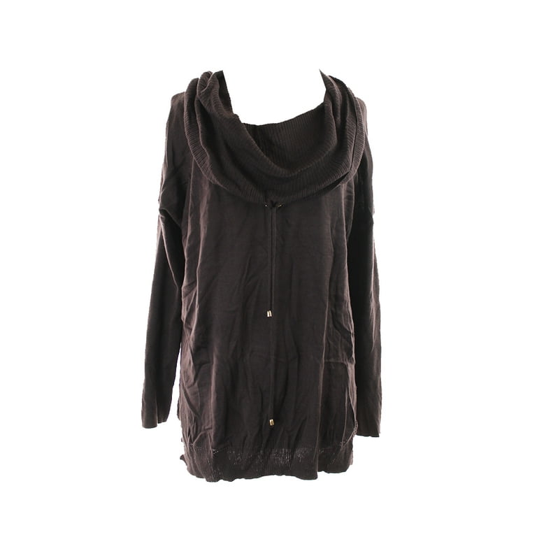 Cable Gauge Brown Drawstring Cowl Neck Tunic Sweater XL
