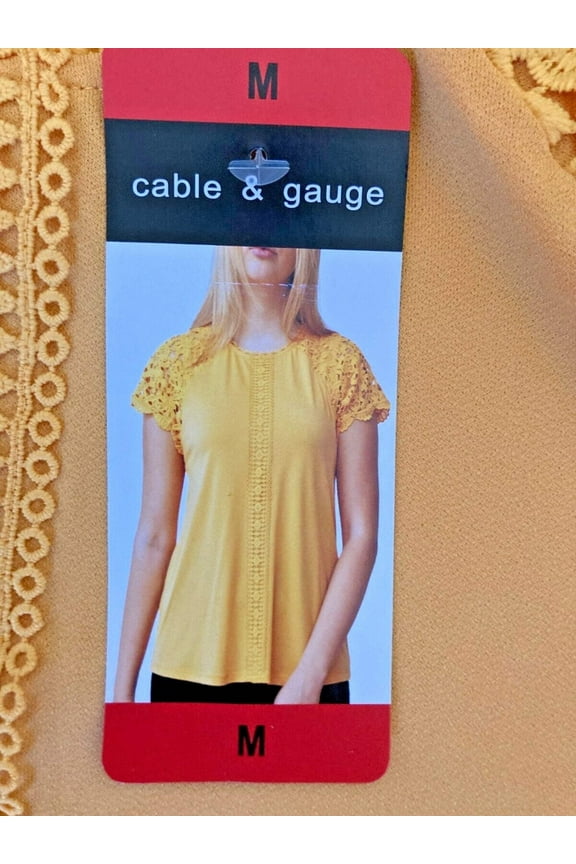 Women's Short Sleeve Lacy Keyhole Top Golden Apricot M