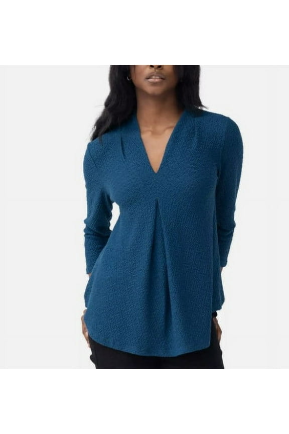 Textured Ladies' Size XS (0-2) V-Neck Top 3/4 Sleeve Blouse, Blue