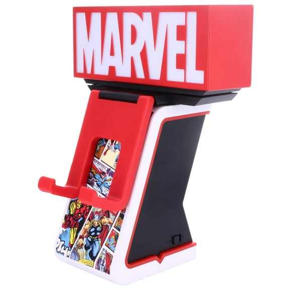 Cable Guys LED IKONS: Marvel Red Brick Logo - Charging Phone & Controller Holder - Officially Licensed, Includes 4' Charging Cable