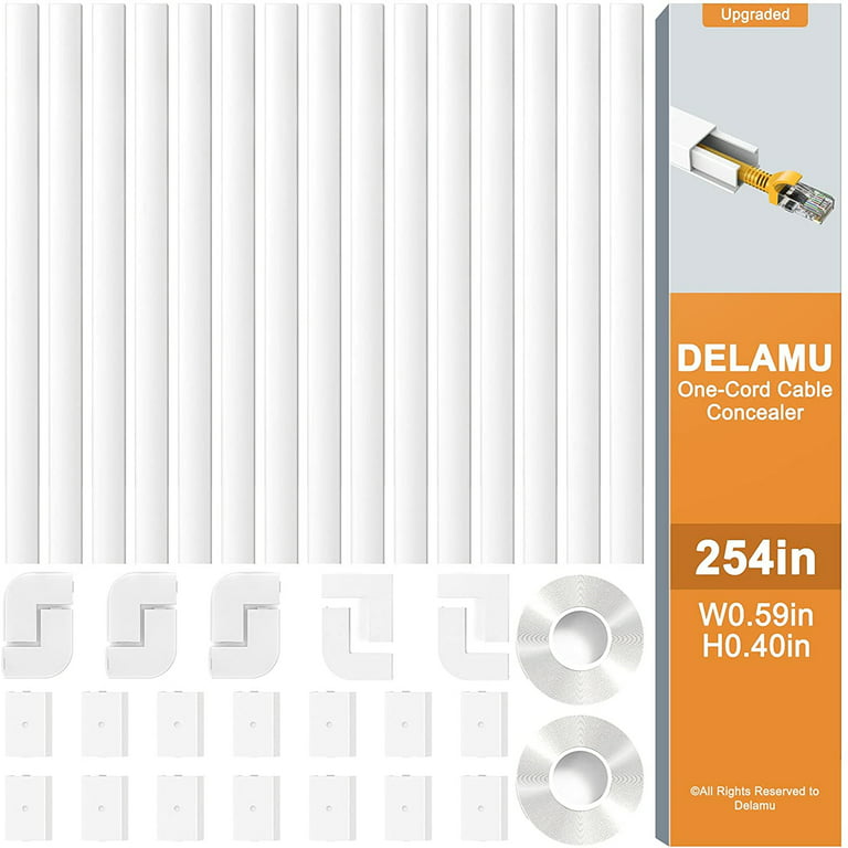 Cable Hider, Delamu 254 Cable Concealer One-Cord Wire Cover for Wall, White  