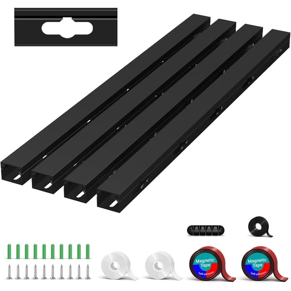 Cable Hider Raceway Kit, Magnetic Cable Management Under Desk with Upgraded Aesthetic Large Hole, Cord Organier Kit for Hiding Computer, Gaming Desk, Network, Power Cord, TV - 4PCS 4x15.7in Black