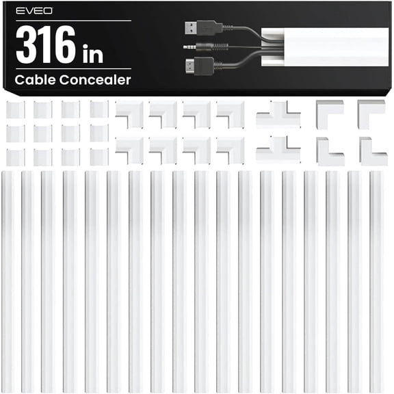 Cable Hider Wall 306 - Cable Raceway Cord Hider - Wire Covers for Cords on Wall, Cord Cover, Wall Cable Hider, Cable Concealer, Wire Hiders for TV on Wall Management-20X (L16 W0.95 H0.5) - White