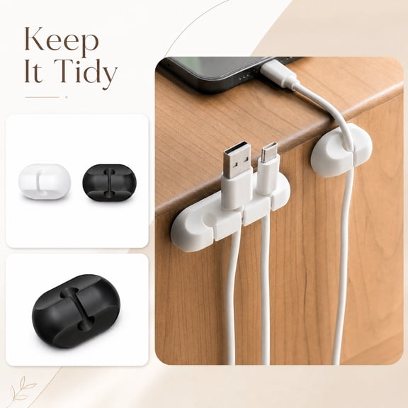 Cable Holder Clip, Adhesive Cord Organizer for Desk, Single Wire Management for Charging Cables, USB Cord for Home, Car, and Nightstand Accessories, 1Pack White