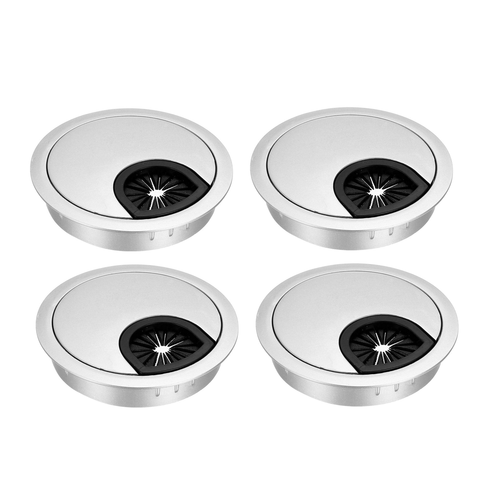 Uxcell 4-Pack 2-1/4 Inch ABS Cable Hole Cover – Silver Desk Wire Grommet For Computers, Offices, And Entertainment Systems (Fits 57-62mm Holes)