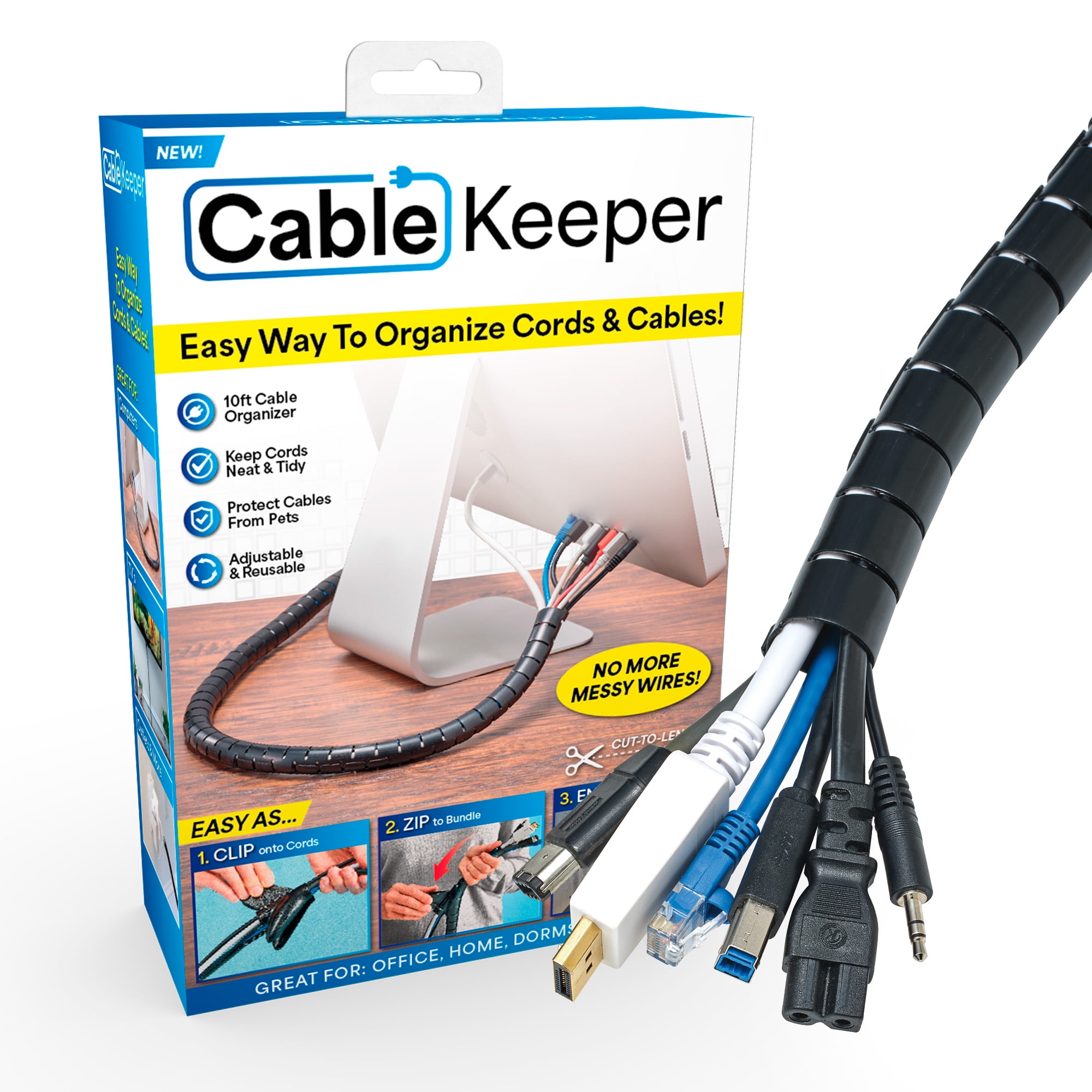 10-Foot Black Adjustable Cable Organizer for TV & Computer