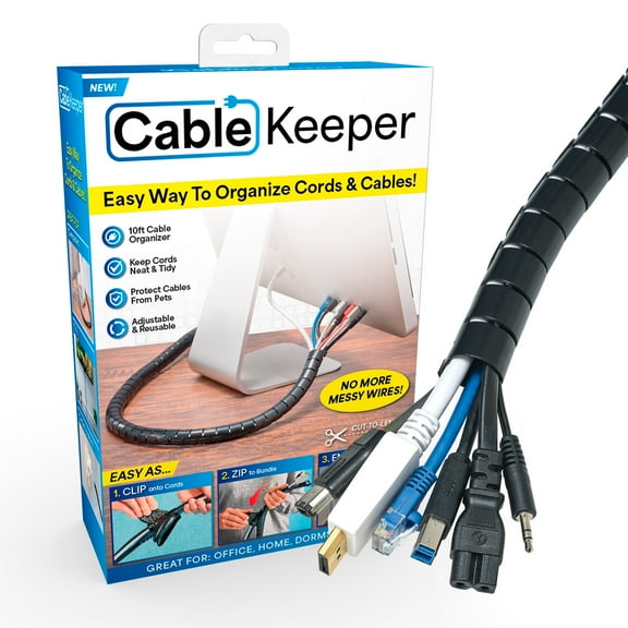 Cable Keeper Cord Organizer, 10-Foot Adjustable Cord Cover, TV & Computer Cord Organizer