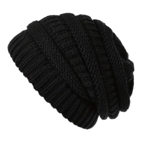 Cable Knit Beanie for Men & Women, Thick Soft Stretchy Winter Hat, 56-61cm,one size fits all,black