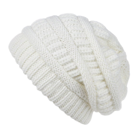 Cable Knit Beanie for Men & Women, Thick Soft Stretchy Winter Hat, 56-61cm,one size fits all,white
