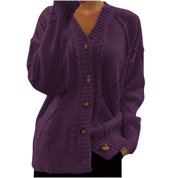 Cable Knit Cardigan Sweaters Women Soft Lightweight Winter Warm Long Sleeve V-Neck Button Down Open Front Button Loose Outerwear
