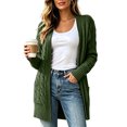 thumbnail image 1 of Cable Knit Cardigan Women Plus Size Open Front Chunky Long Sweater Warm Winter Sweater Jacket with Pockets for Office, Holiday Army Green M, 1 of 4