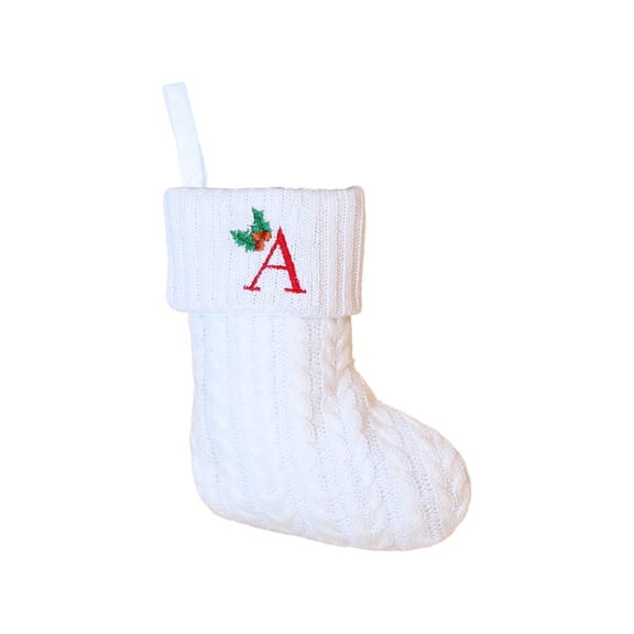 Cable Knit Christmas Stocking, Embroidered Letter Initial AHanging Stocking, Personalized Xmas Decor for Fireplace Mantel Family Holiday