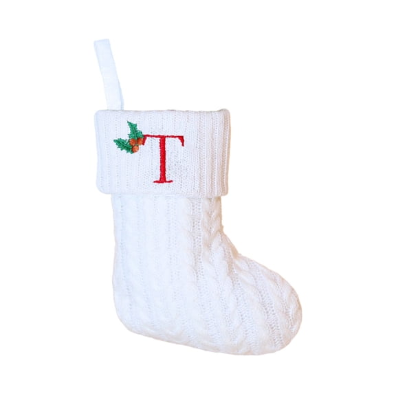Cable Knit Christmas Stocking, Embroidered Letter Initial THanging Stocking, Personalized Xmas Decor for Fireplace Mantel Family Holiday