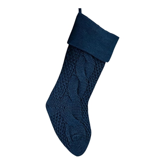 Cable Knit Christmas Stocking with Hanging Rope, 18-Inch, Navy Blue