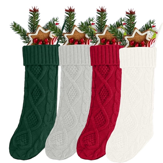 Cable Knit Christmas Stockings, 18 Inch Diamond Pattern Hanging Stocking, Indoor Outdoor Festive Christmas Decorations for Fireplace Mantel, Christmas Tree, Storage Candy and Christmas Holiday Gifts