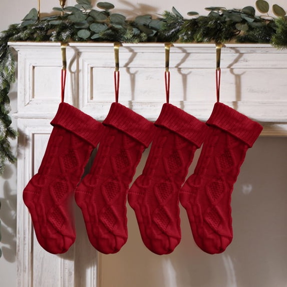 Cable Knit Christmas Stockings, Xmas Gift Bag with Hanging Loop, Winter Home Mantel Tree Stair Decor, 1 Pc, 18.1 Inch,Red