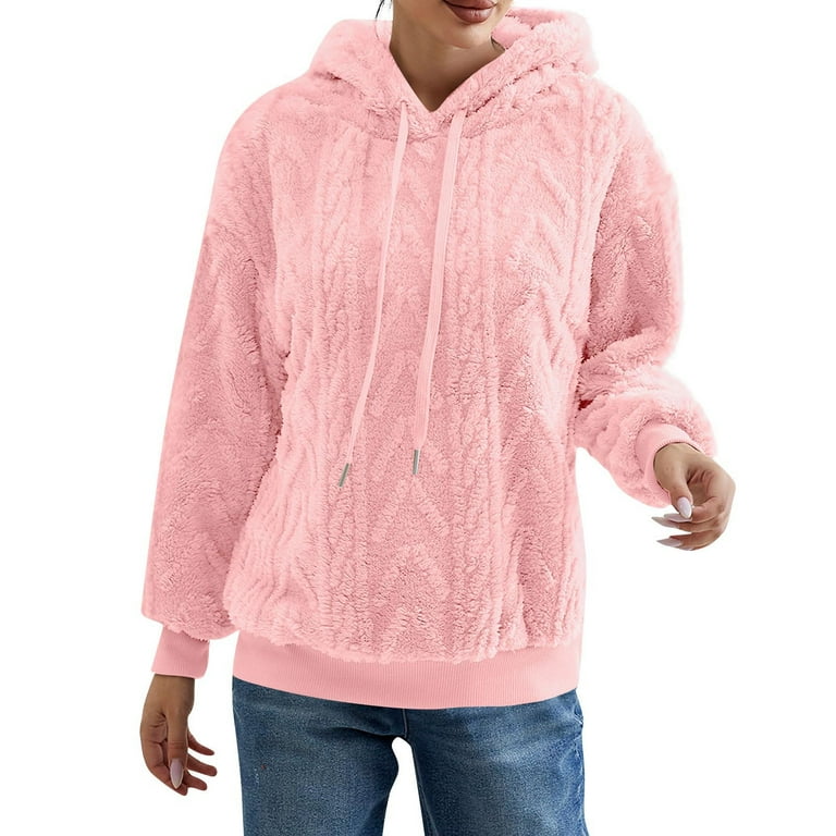 Cable Knit Fuzzy Hood Sweater Quarter Zip Pullover Sweatshirt Plush Casual Hoodie Warm Long Sleeve Tops Pockets Small Pink Walmart