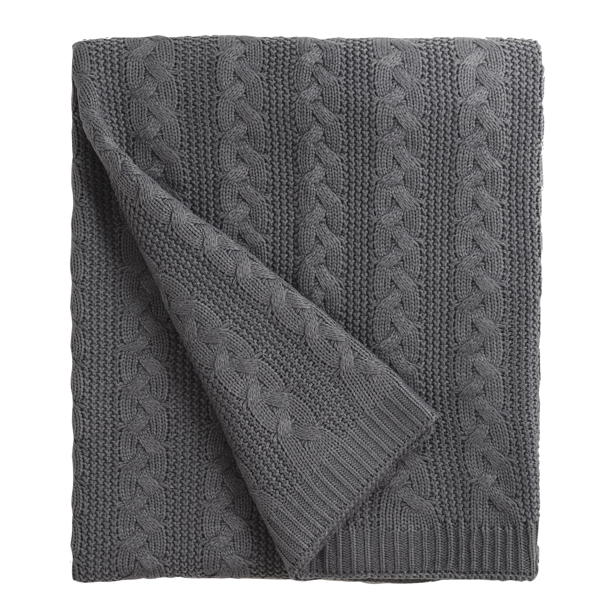 Gray Cable Knit Acrylic Throw Blanket, 50 x 60"
