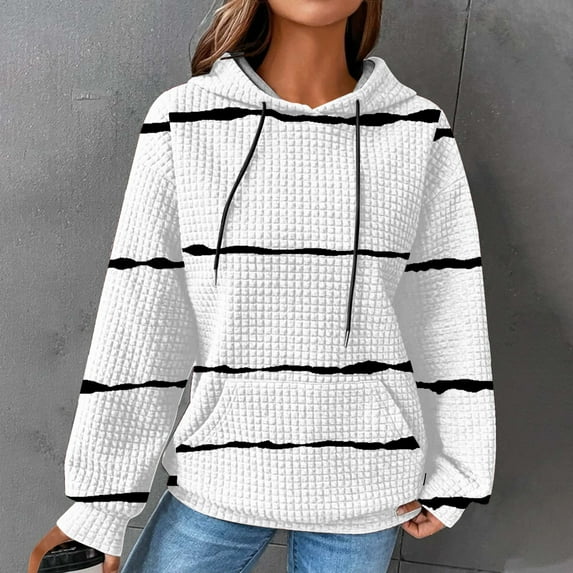 Cable Knit Hoodie Pullover,Womens Jacquard Drawstring Ribbed Knit Pullover Hoodie Fall Oversized Waffle Striped Sweatshirts Long Sleeve Loose Hood Sweater Tops