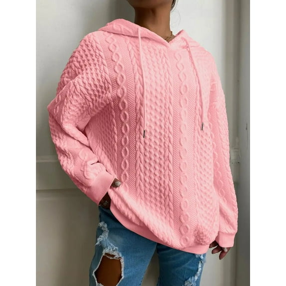 Cable Knit Hoodie (XL, Pink)