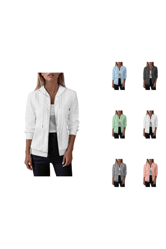 Cable Knit Hoodie for Women Fall Winter Long Sleeve Plain Zip Up Hooded Sweatshirt Jacket Coat Outerwear