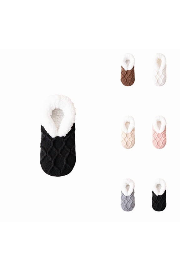 Cable Knit House Slippers for Women Indoor, Sherpa Fleece Lined Soft Loafer Shoes, Winter Warm Fluffy Bedroom Fuzzy Socks Non-slip Grippers, Cozy Gifts Unique Black One Size