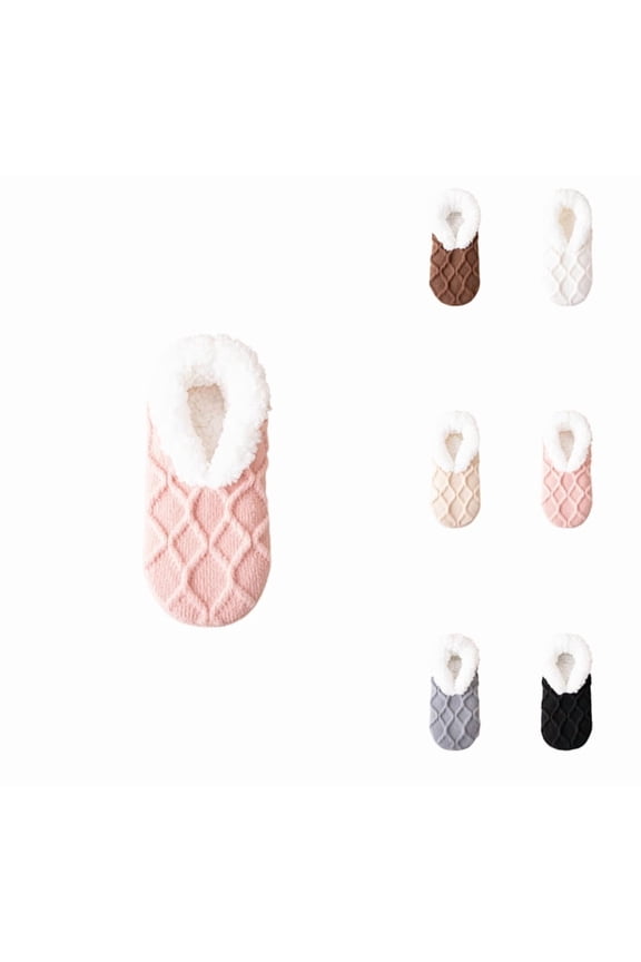 Cable Knit House Slippers for Women Indoor, Sherpa Fleece Lined Soft Loafer Shoes, Winter Warm Fluffy Bedroom Fuzzy Socks Non-slip Grippers, Cozy Gifts Unique Pink One Size
