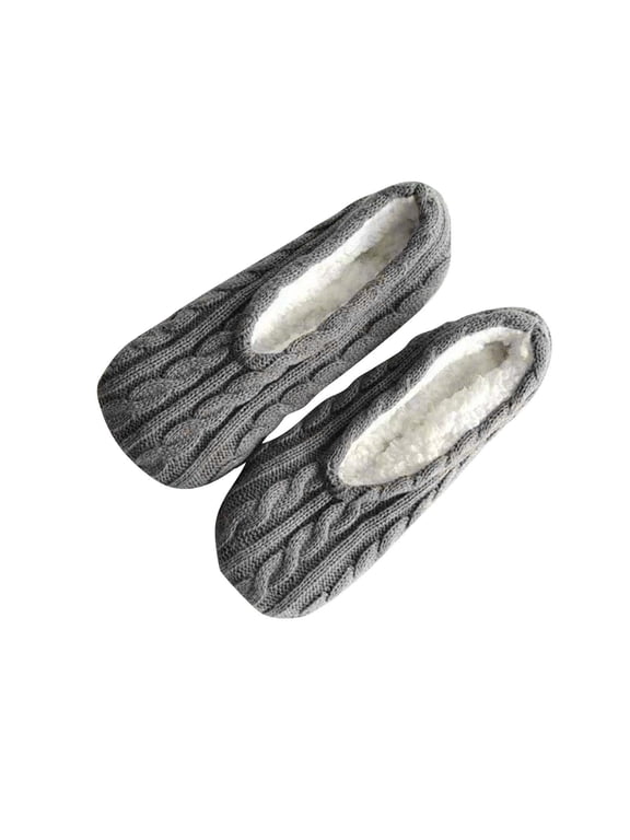Cable Knit House Slippers for Women Indoor, Sherpa Fleece Lined Soft Slipper Shoes, Winter Warm Fluffy House Fuzzy Socks Non-slip Grippers
