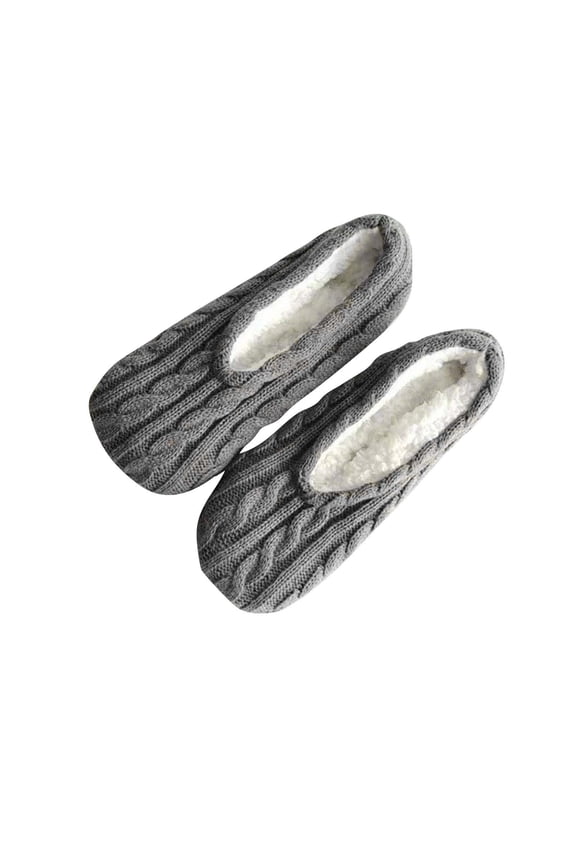 Cable Knit House Slippers for Women Indoor, Sherpa Fleece Lined Soft Slipper Shoes, Winter Warm Fluffy House Fuzzy Socks Non-slip Grippers