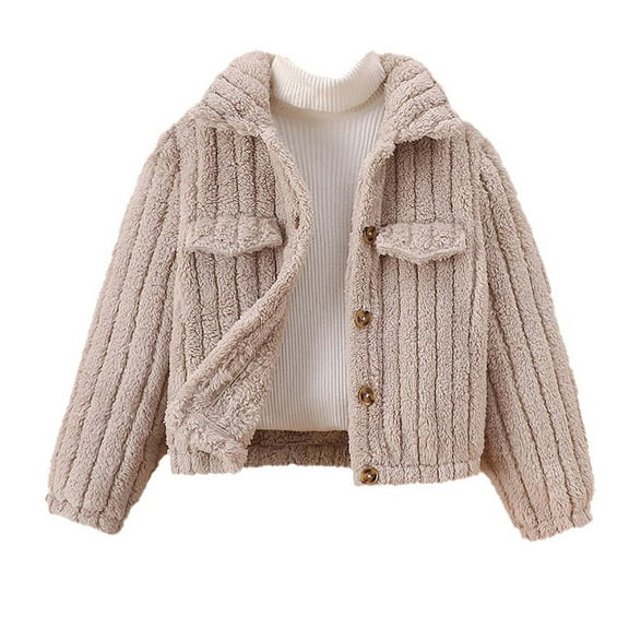 Cable Knit Jackets For Kids Lapel Button Down Ribbed Sweater Candigan Plush Fleece Thermal Fall Winter Outwear (160, Khaki)