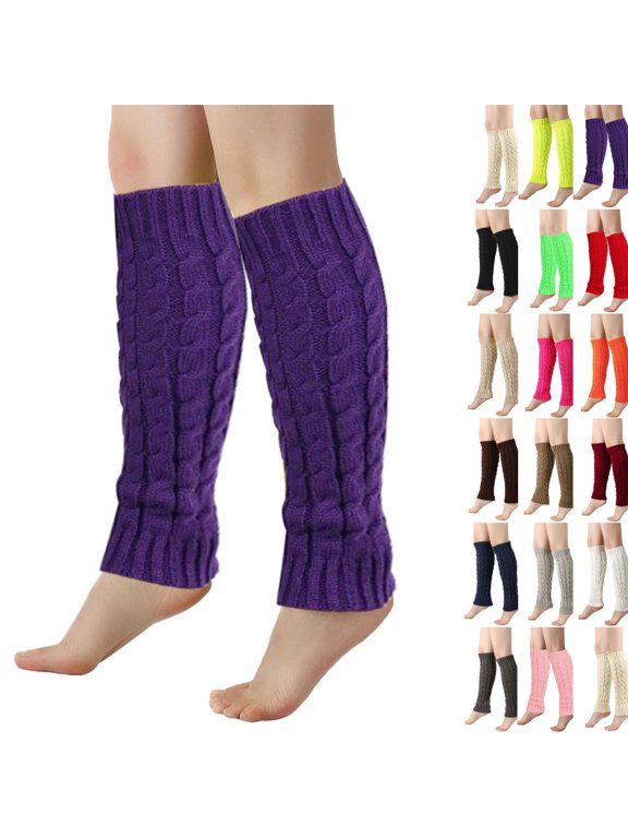 Cable Knit Leg Warmers Women Winter Knitted Crochet Knee Boot Stockings Cuffs Long Legging Socks ,One Size,Purple