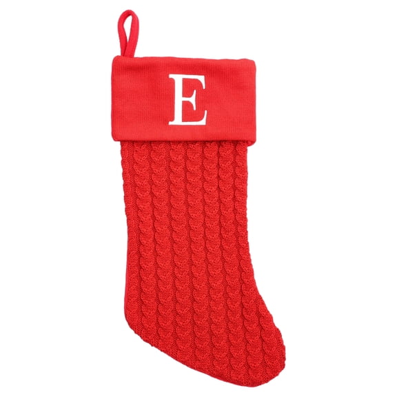 Cable Knit Monogram "E" Christmas Stocking, Red and White, 18", by Holiday Time