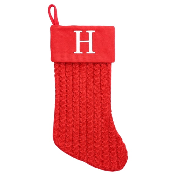 Cable Knit Monogram "H" Christmas Stocking, Red and White, 18", by Holiday Time