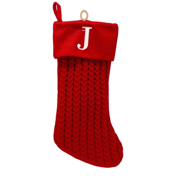 Cable Knit Monogram "J" Christmas Stocking, Red and White, 18", by Holiday Time