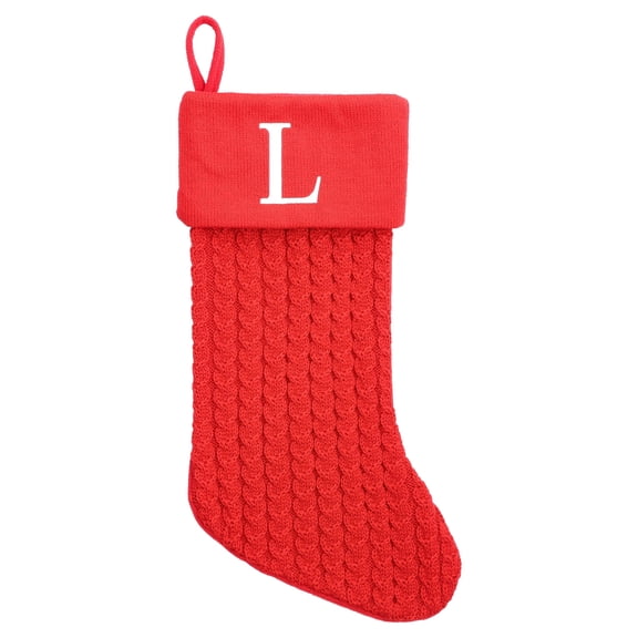 Cable Knit Monogram "L" Christmas Stocking, Red and White, 18", by Holiday Time