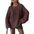 thumbnail image 1 of Cable Knit Oversized Sweaters Womens Cozy Pullover Sweater Fall Winter Clothes Brown L, 1 of 7